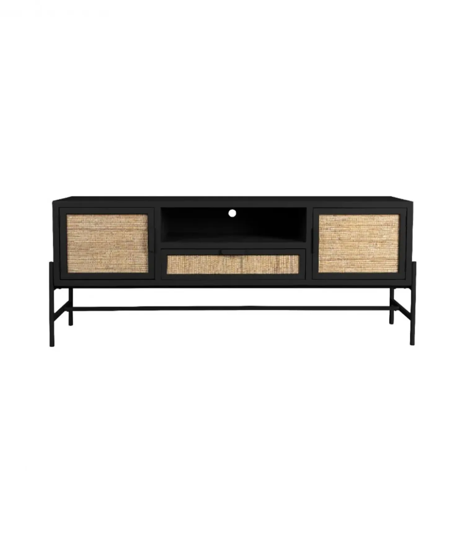Dutchbone Industriele Kasten|Tv Meubels|Dressoir Yasu Rotan Zwart 148cm