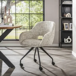 Kalfort Eetkamerstoelen|Dustin Eetkamerstoel met wieltjes Gebroken wit