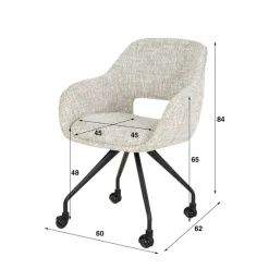 Kalfort Eetkamerstoelen|Dustin Eetkamerstoel met wieltjes Gebroken wit