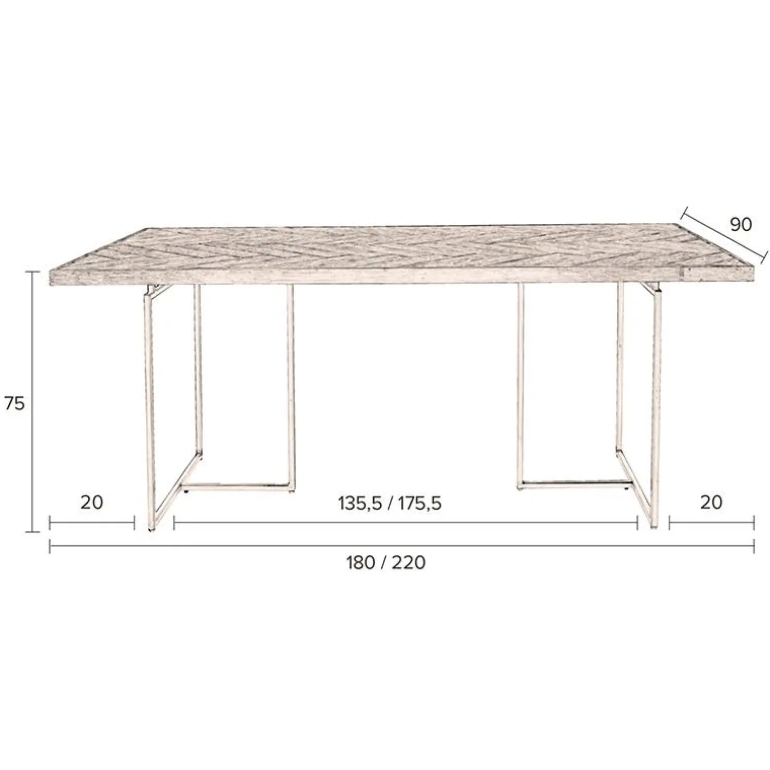 Dutchbone Eettafels|Eetkamertafel Class 220x90cm