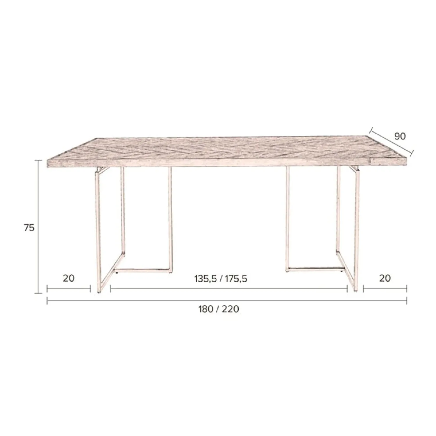 Dutchbone Eettafels|Eetkamertafel Class 220x90cm eiken naturel
