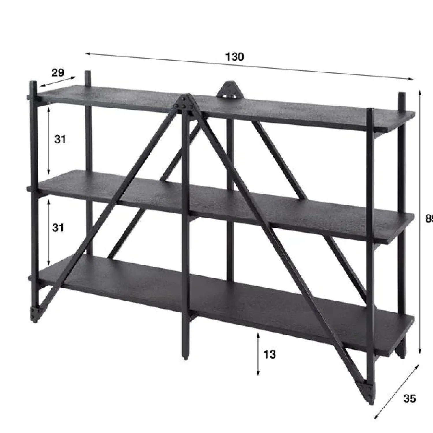 Kalfort Wandkasten|Industriele Kasten|Eddy Wandrek 3 laags Antraciet 130cm