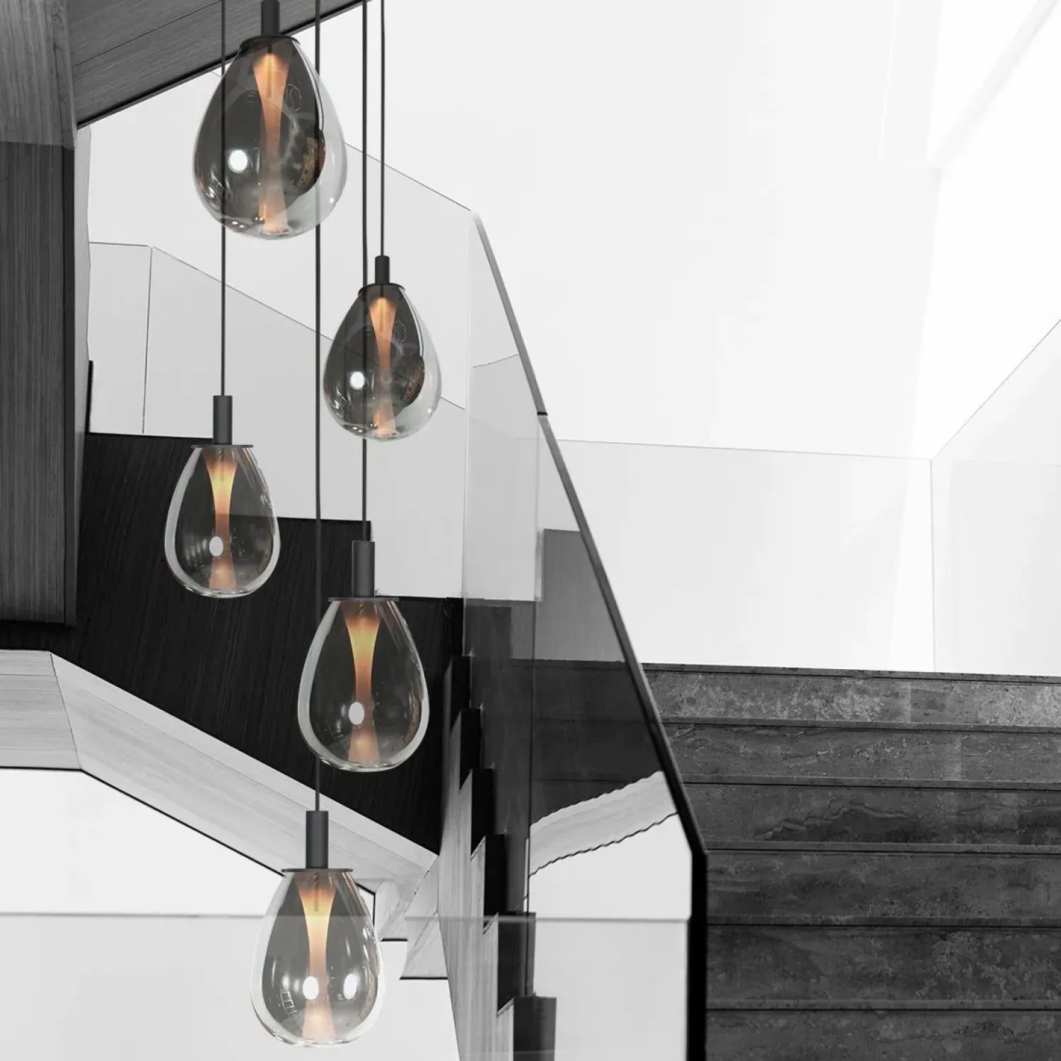 Steinmex Hanglampen|Glazen Hanglamp|Edgar 5-lichts getrapte Hanglamp Smoke Glas