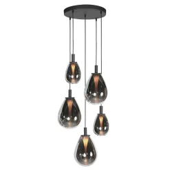 Steinmex Hanglampen|Glazen Hanglamp|Edgar 5-lichts getrapte Hanglamp Smoke Glas
