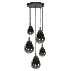 Steinmex Hanglampen|Glazen Hanglamp|Edgar 5-lichts getrapte Hanglamp Smoke Glas
