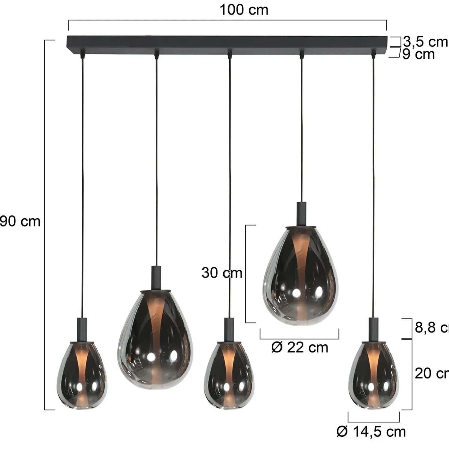 Steinmex Hanglampen|Glazen Hanglamp|Edgar 5-lichts Hanglamp Smoke Glas