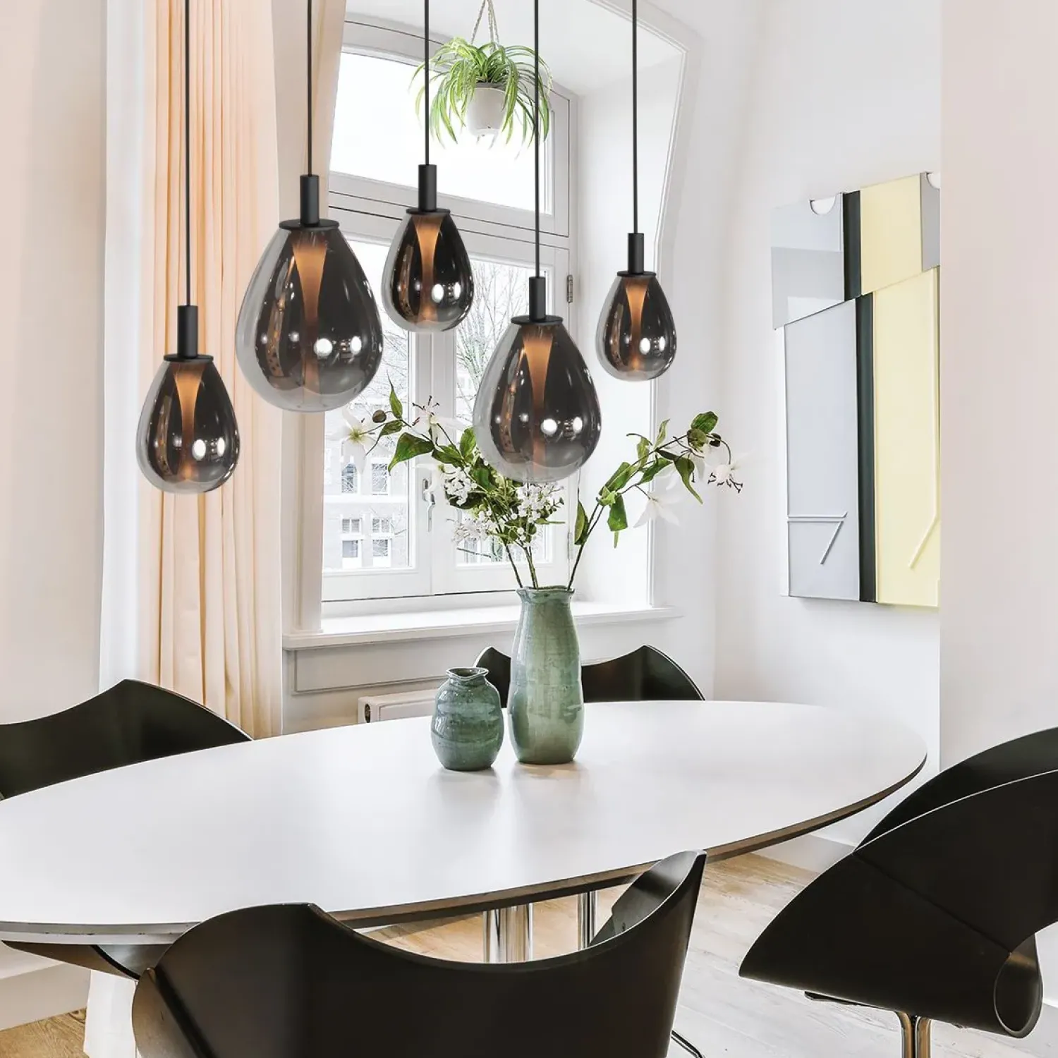 Steinmex Hanglampen|Glazen Hanglamp|Edgar 5-lichts Hanglamp Smoke Glas