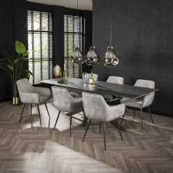Kalfort Eetkamerstoelen|Eetkamerstoel Angie Ribstof 57cm Zilver