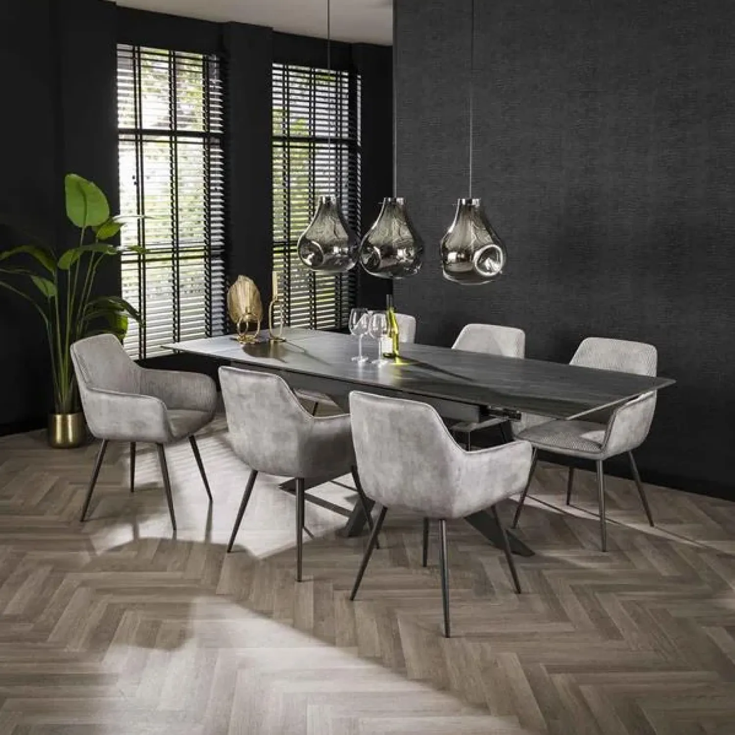 Kalfort Eetkamerstoelen|Eetkamerstoel Angie Ribstof 57cm Zilver