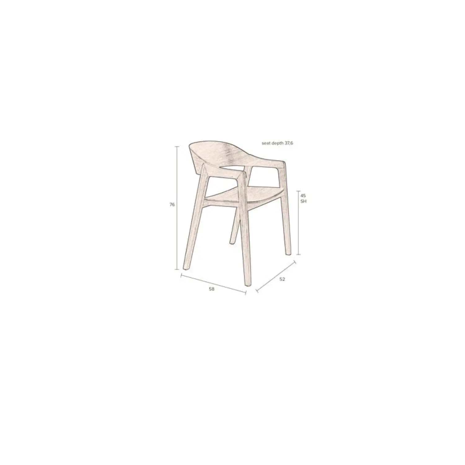 Dutchbone Eetkamerstoelen|Eetkamerstoel Westlake Naturel 58cm