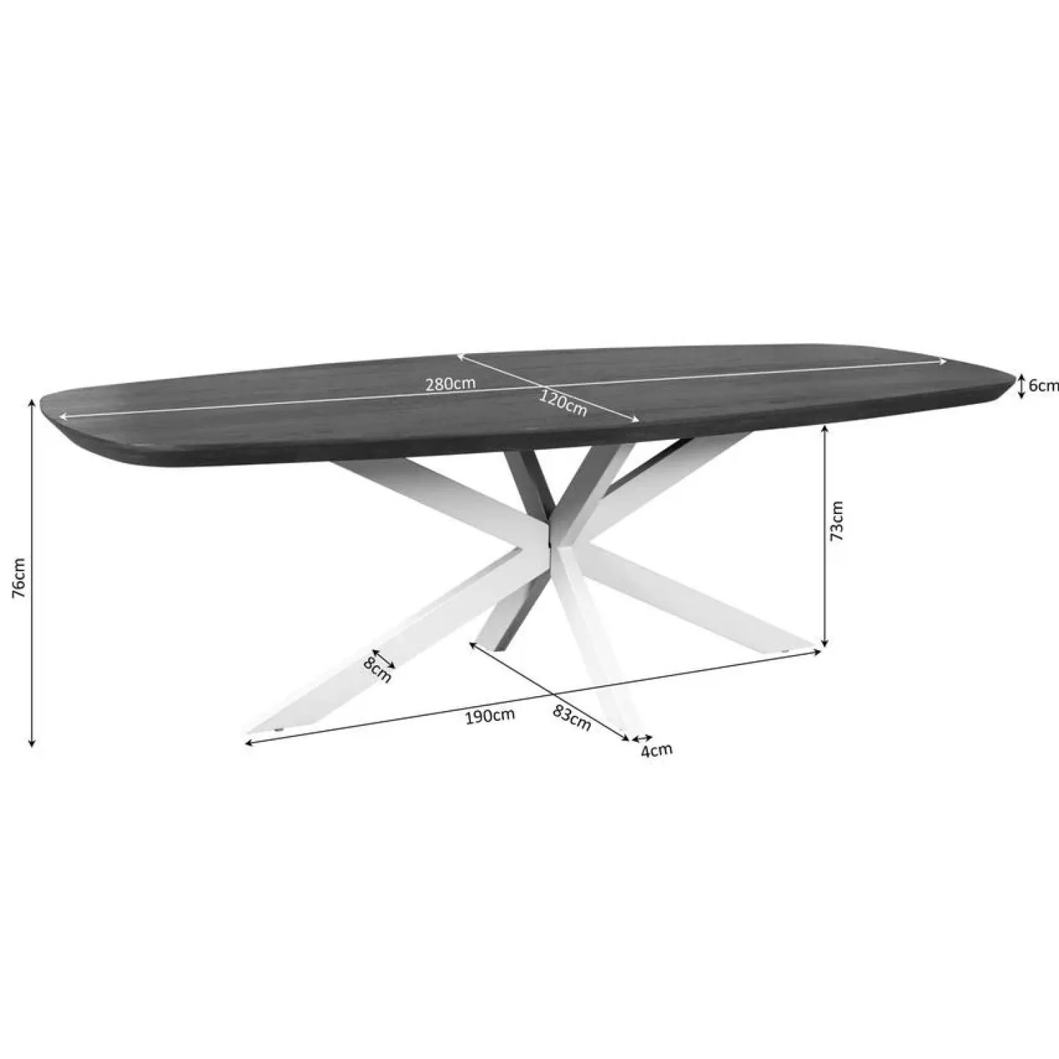 Furndea Eettafels|Eettafel Martin Deens ovaal Walnoot Zwarte poot 280cm