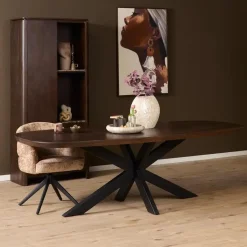 Furndea Eettafels|Eettafel Martin Deens ovaal Walnoot Zwarte poot 280cm