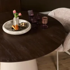 Furndea Eettafels|Eettafel Martin rond Walnoot Zand Dichte poot 130cm