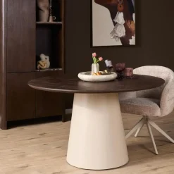 Furndea Eettafels|Eettafel Martin rond Walnoot Zand Dichte poot 130cm
