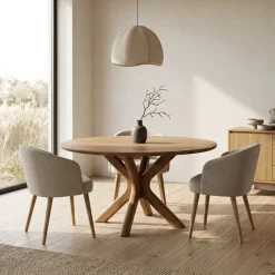 Eleonora Eettafels|Eettafel Tycho rond Lichtbruin mangohout 150cm