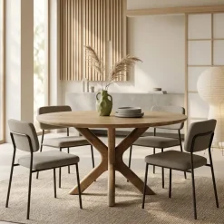 Eleonora Eettafels|Eettafel Tycho rond Naturel mangohout 150cm