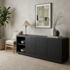 Eleonora Dressoirs|Industriele Kasten|dressoir Helsinki 200cm zwart