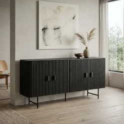 Eleonora Dressoirs|Industriele Kasten|dressoir mangohout Remi zwart (4-deurs) - 170cm