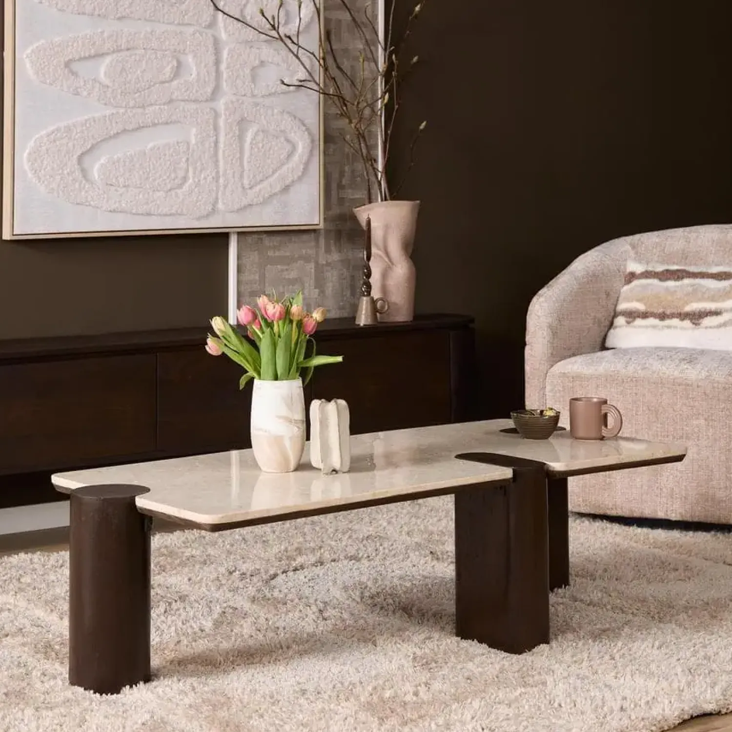 Furndea Salontafels|Elodie Salontafel Creme Marmer 128 cm