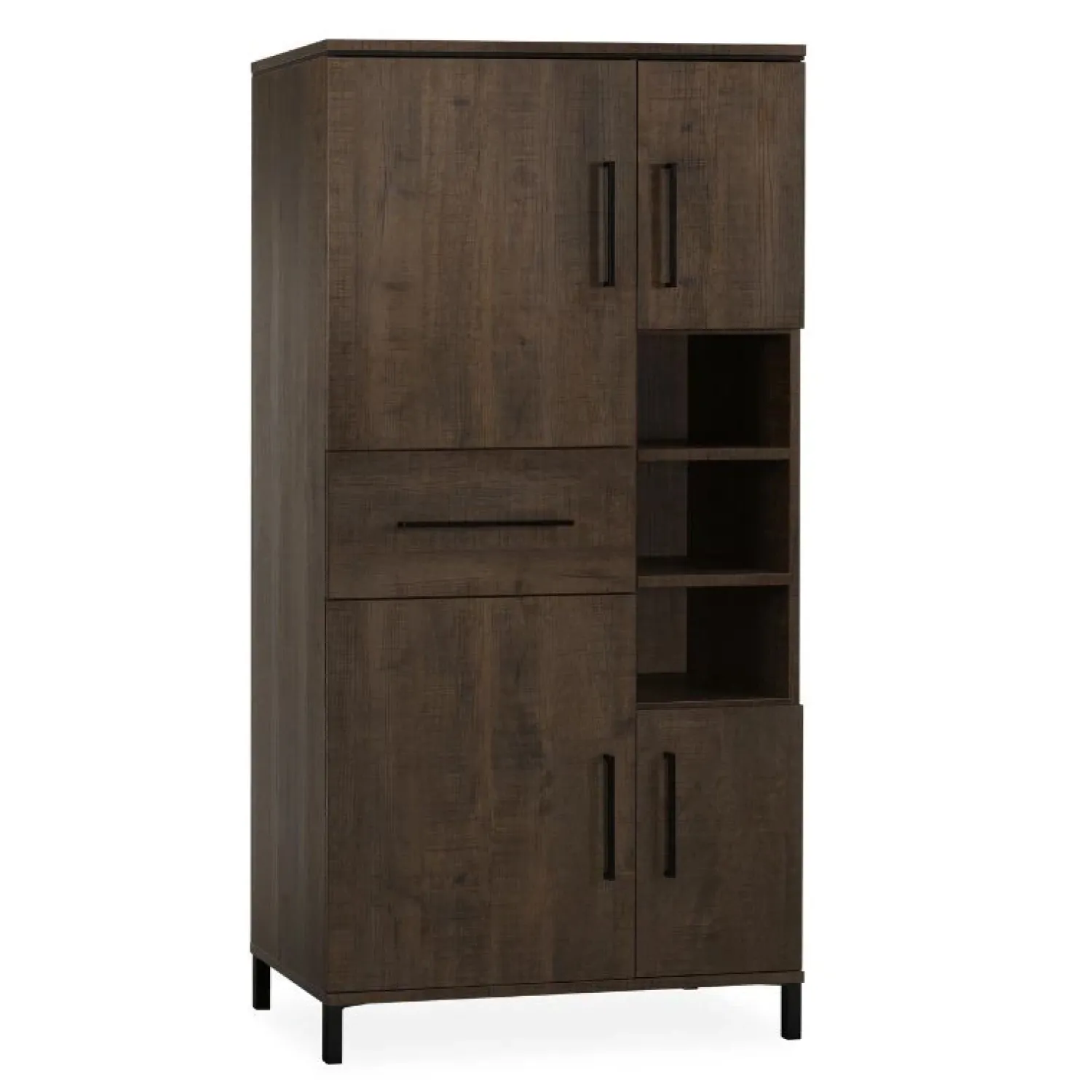 Maison Madera Wandkasten|Industriele Kasten|Elowen Wandkast hoog 4-deurs Donkerbruin 94cm