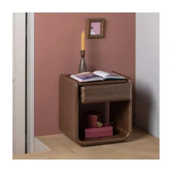 WOOOD Nachtkastjes|Industriele Kasten|Elura Nachtkastje 1 lade Fineer Bruin 51cm