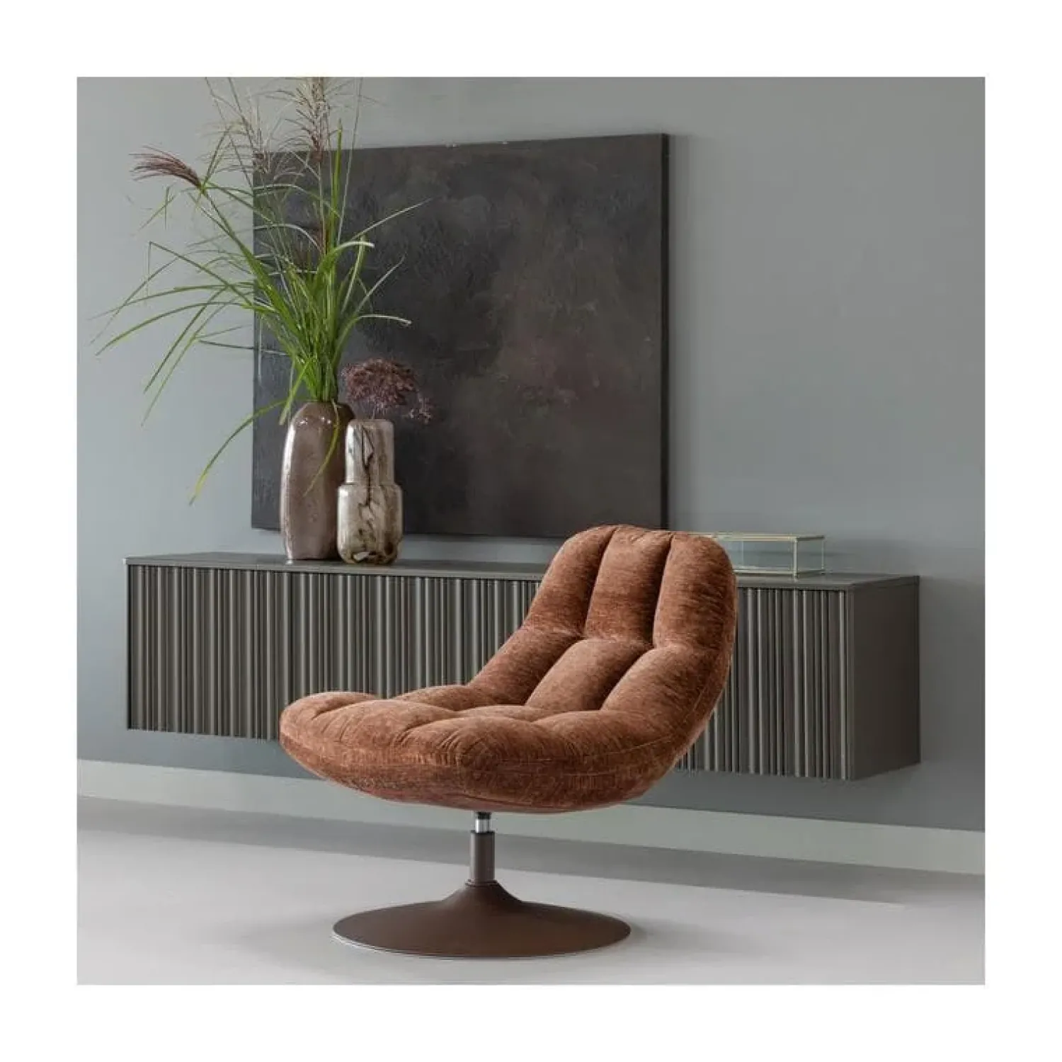 WOOOD Fauteuils|Elvi Draaifauteuil chenille structuur roestbruin