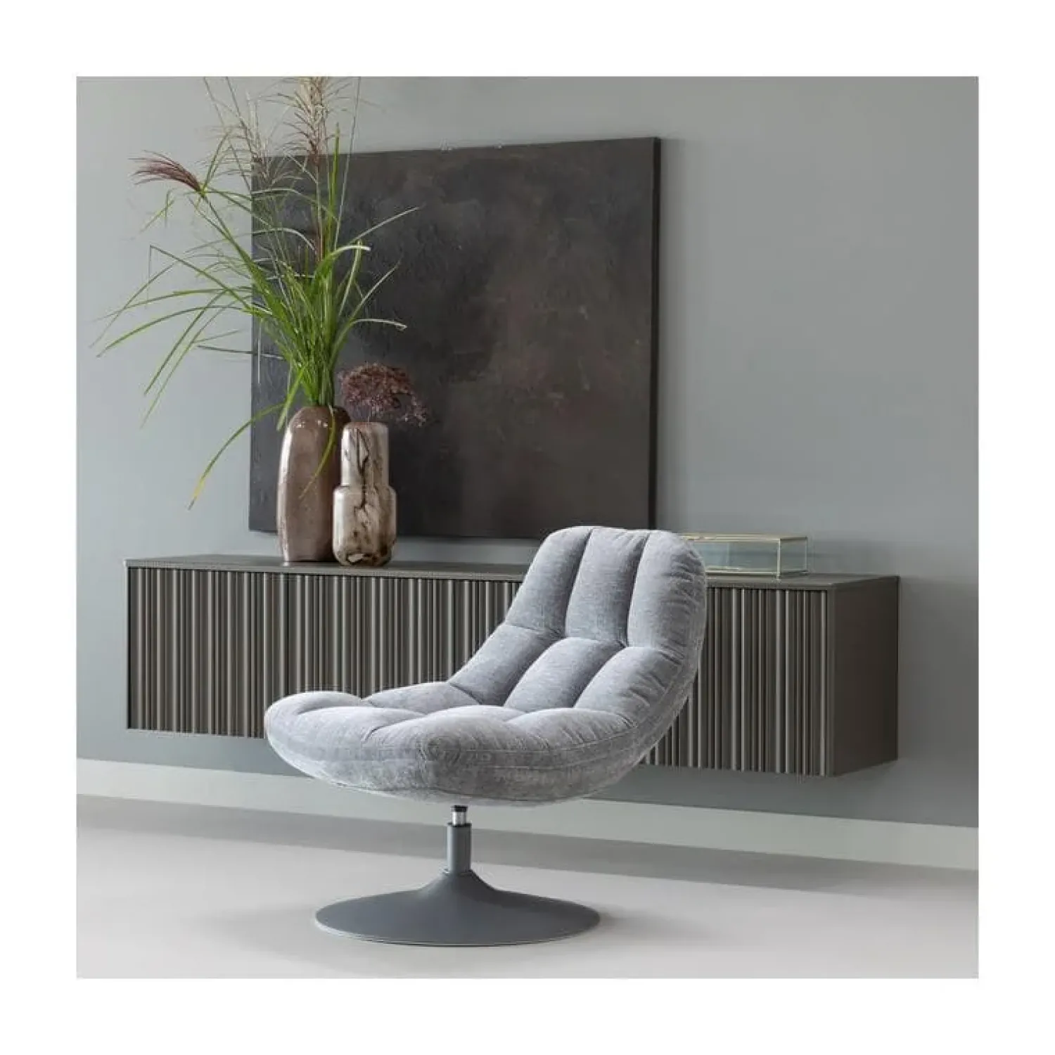 WOOOD Fauteuils|Elvi Draaifauteuil chenille structuur lichtgrijs