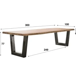 Kalfort Eettafels|Evan eettafel industrieel 300cm 60mm dikte blad acaciahout