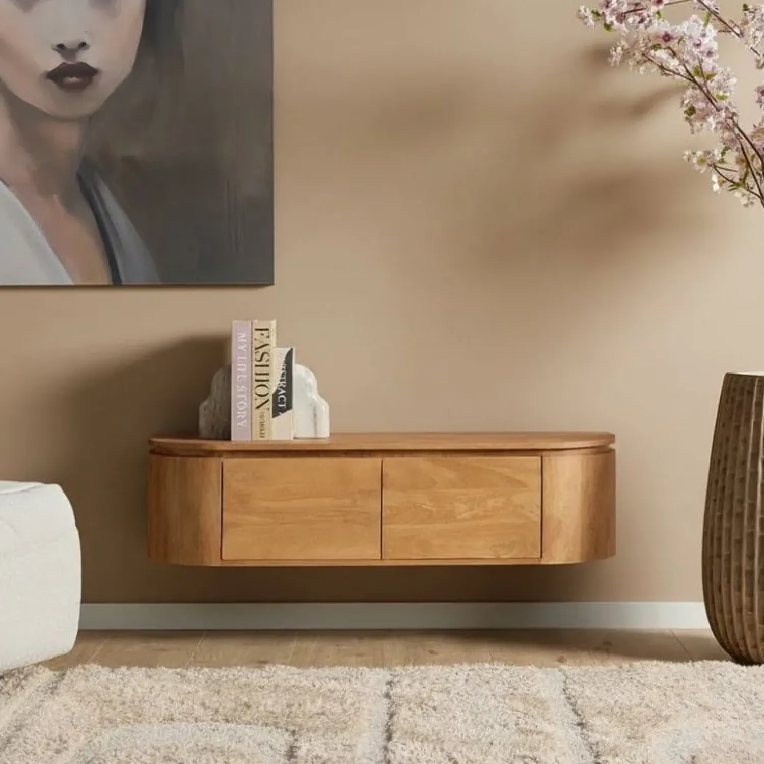 Furndea Industriele Kasten|Tv Meubels|Evi Zwevend Tv meubel Naturel Mangohout 120cm
