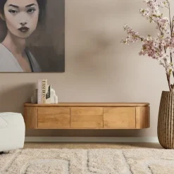 Furndea Industriele Kasten|Tv Meubels|Evi Zwevend Tv meubel Naturel Mangohout 160cm