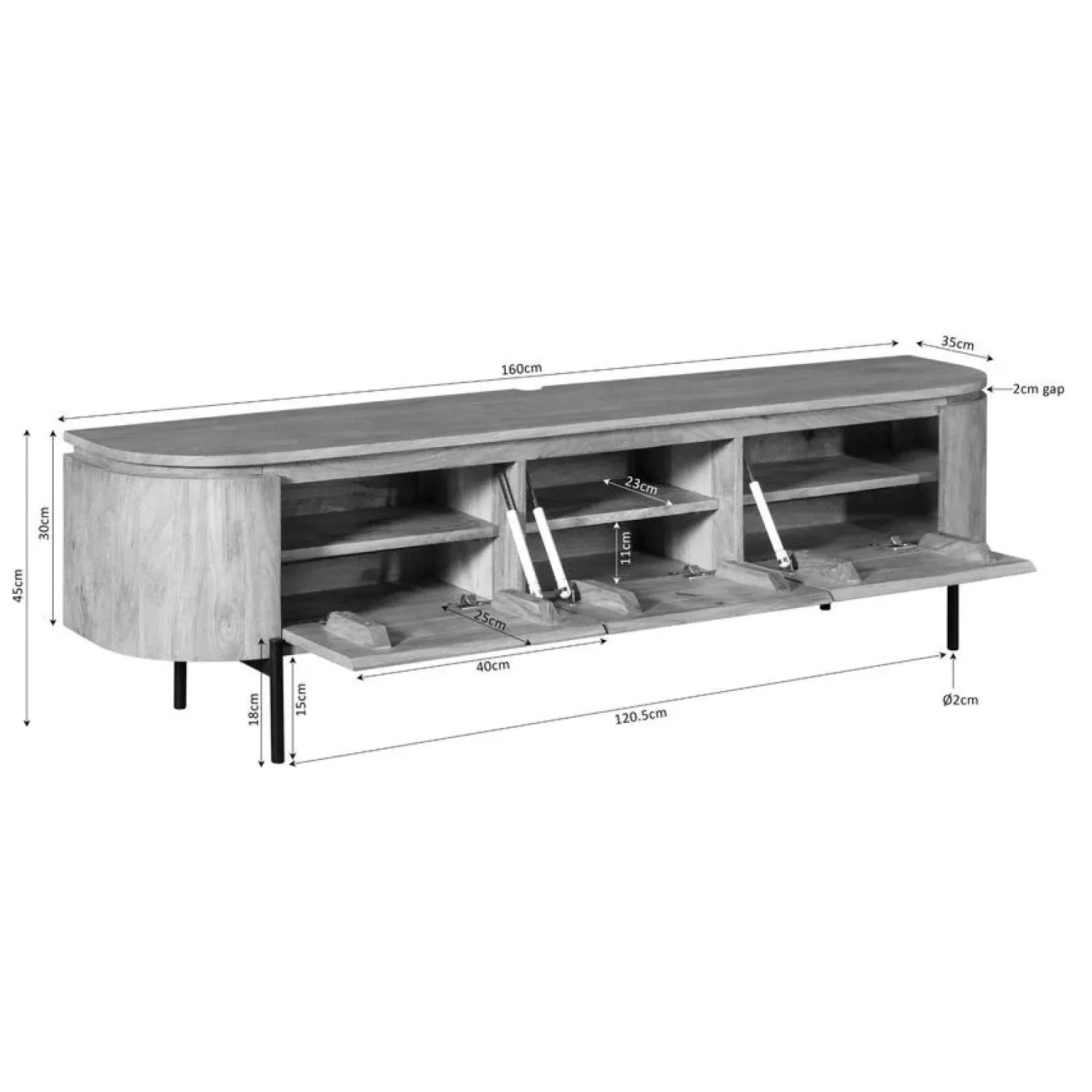 Furndea Industriele Kasten|Tv Meubels|Evi Zwevend Tv meubel Naturel Mangohout 160cm