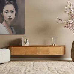 Furndea Industriele Kasten|Tv Meubels|Evi Zwevend Tv meubel Naturel Mangohout 200cm