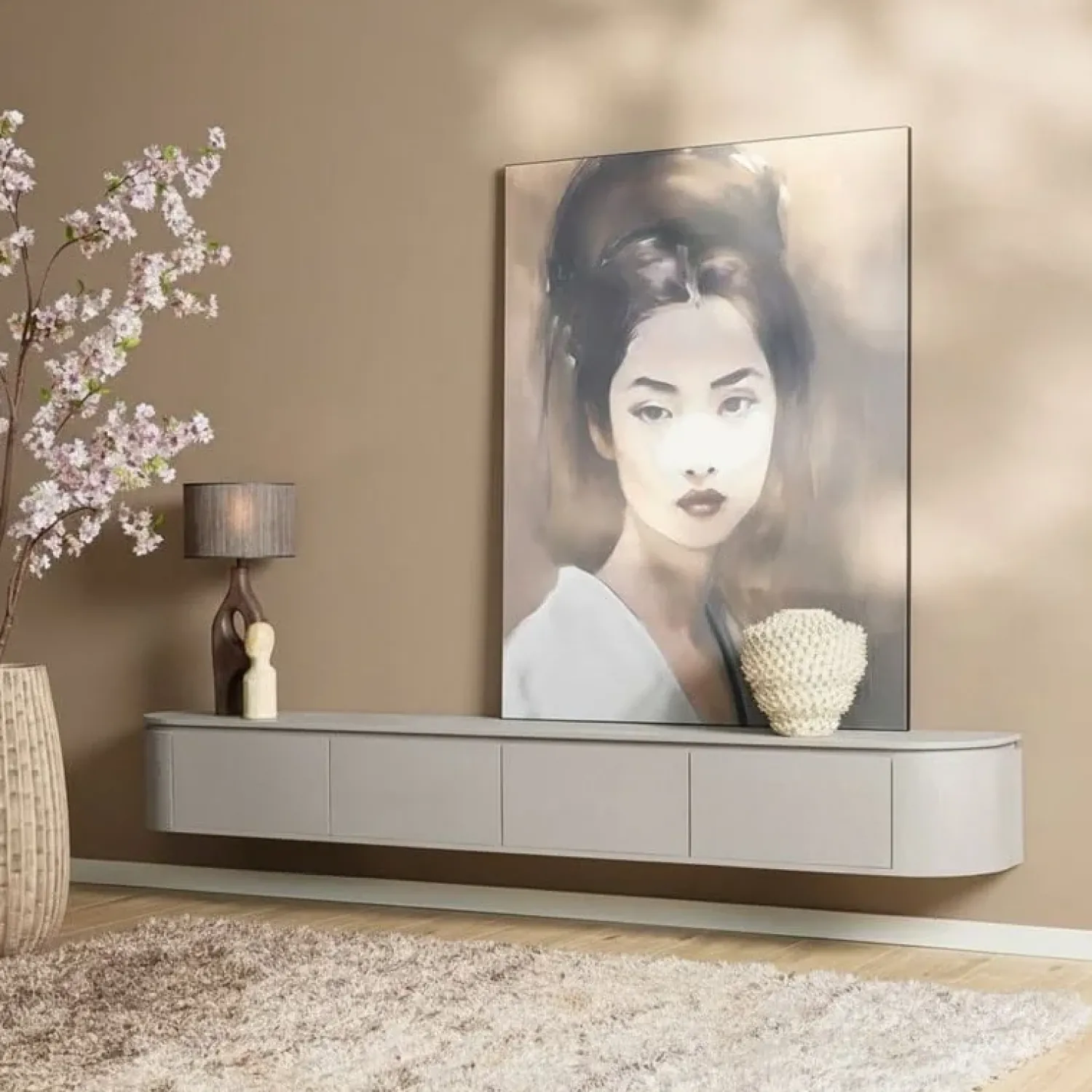 Furndea Industriele Kasten|Tv Meubels|Evi Zwevend Tv meubel Taupe Mangohout 240cm