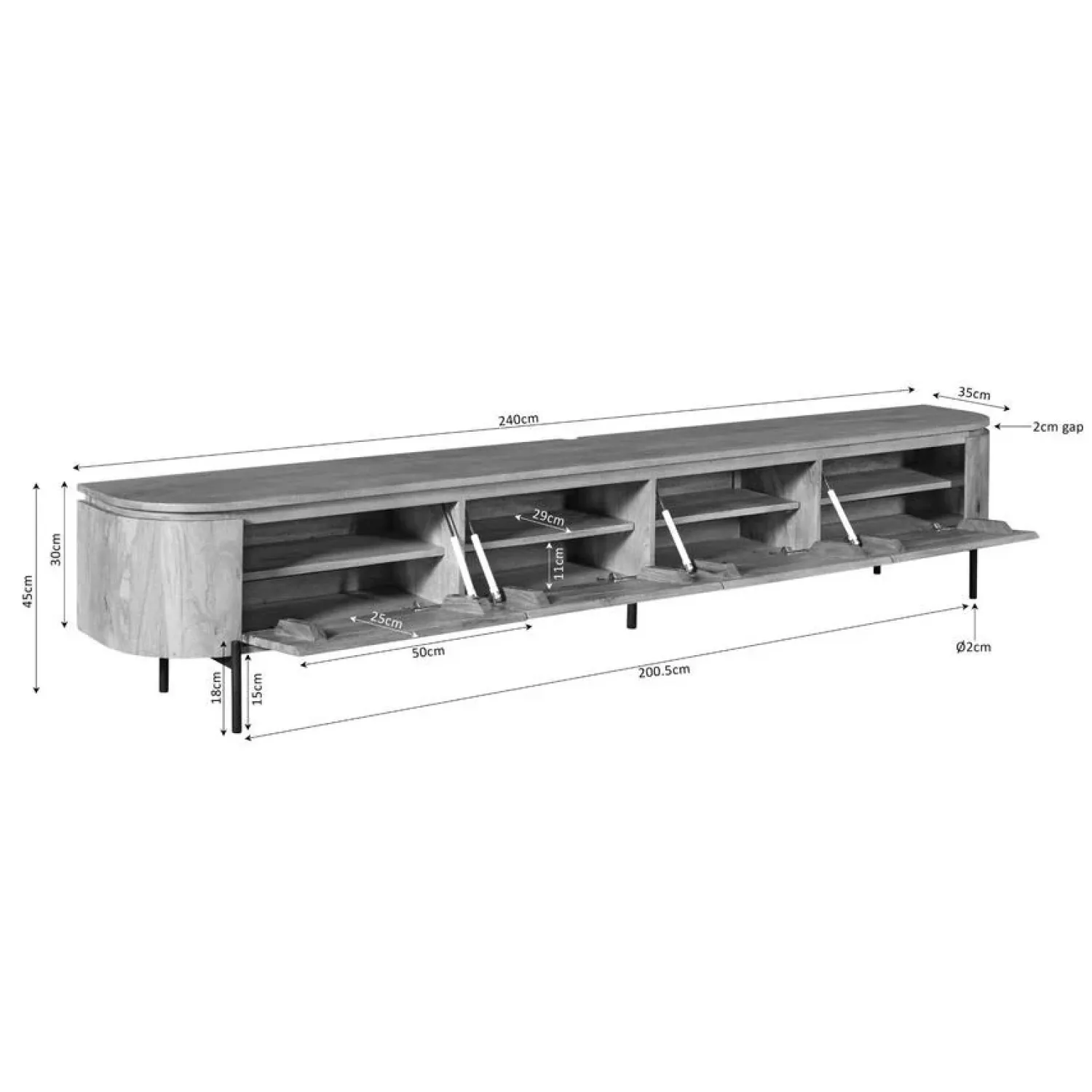 Furndea Industriele Kasten|Tv Meubels|Evi Zwevend Tv meubel Zand Mangohout 240cm