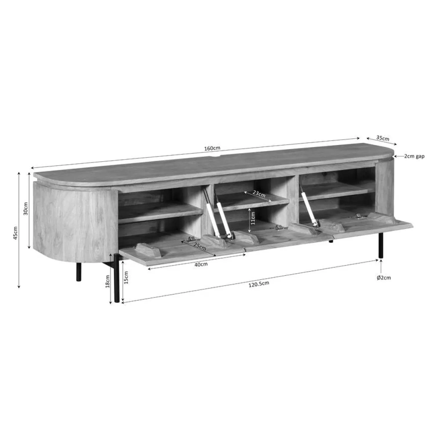 Furndea Industriele Kasten|Tv Meubels|Evi Zwevend Tv meubel Zand Mangohout 160cm