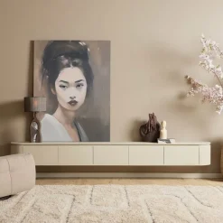 Furndea Industriele Kasten|Tv Meubels|Evi Zwevend Tv meubel Zand Mangohout 280cm