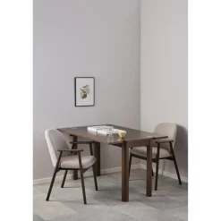 Nordhavn Eetkamerstoelen|Evron Eetkamerstoel Beige met bruine poten