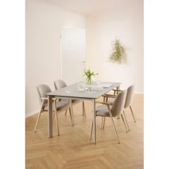 Nordhavn Eetkamerstoelen|Evron Eetkamerstoel Beige met naturel poten