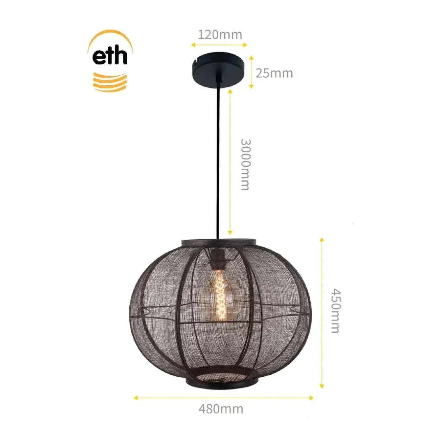 Trading Lighting Hanglampen|Fabric 1-lichts Hanglamp Zwart 48cm