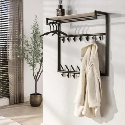 Kalfort Kapstokken|Fenna Kapstok hoog met hoedenplank 21 haken Travertine 85cm