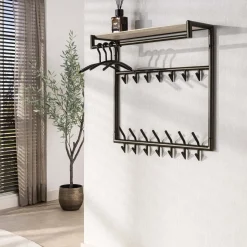 Kalfort Kapstokken|Fenna Kapstok hoog met hoedenplank 21 haken Travertine 85cm
