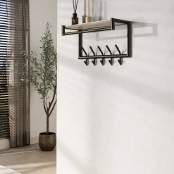 Kalfort Kapstokken|Fenna Kapstok met hoedenplank 10 haken Travertine 65cm