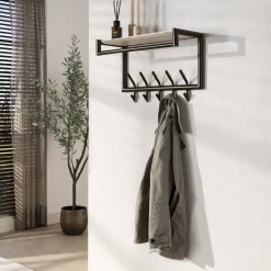 Kalfort Kapstokken|Fenna Kapstok met hoedenplank 10 haken Travertine 65cm
