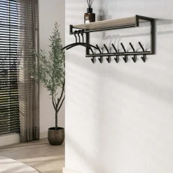 Kalfort Kapstokken|Fenna Kapstok met hoedenplank 14 haken Travertine 85cm