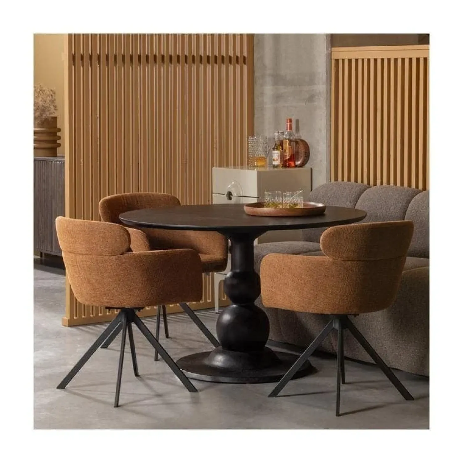 WOOOD Eetkamerstoelen|Fenne Draaibare eetkamerstoel geweven stof ginger