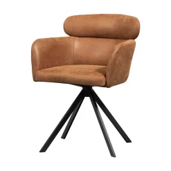 WOOOD Eetkamerstoelen|Fenne Draaibare eetkamerstoel leerlook cognac