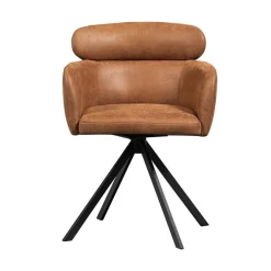 WOOOD Eetkamerstoelen|Fenne Draaibare eetkamerstoel leerlook cognac