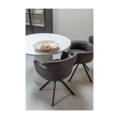 WOOOD Eetkamerstoelen|Fenne Draaibare eetkamerstoel leerlook zwart/grijs