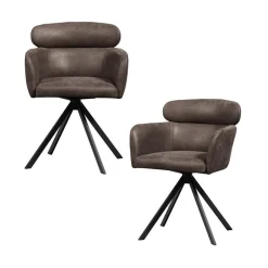 WOOOD Eetkamerstoelen|Fenne Draaibare eetkamerstoel leerlook zwart/grijs
