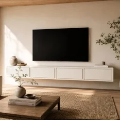 Vane Living Industriele Kasten|Tv Meubels|Fenno Zwevend Tv meubel zand 240cm